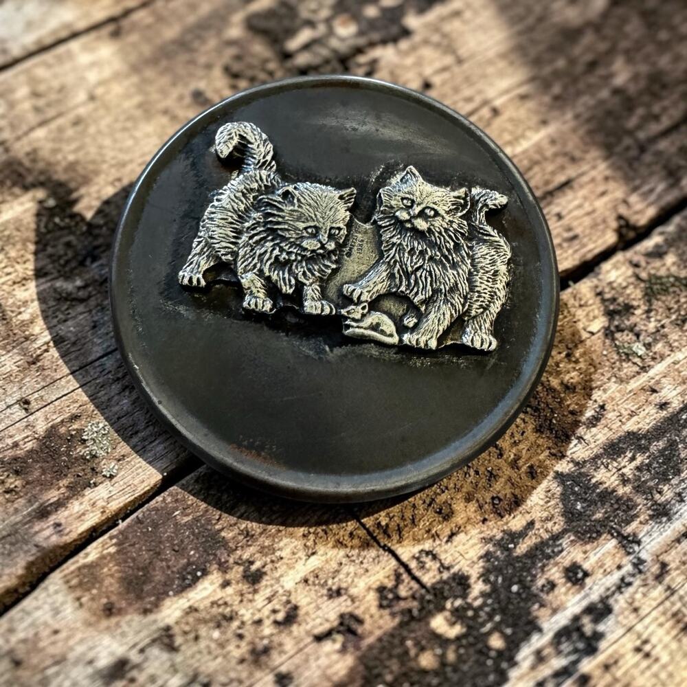 Vintage Pewter Cat Trinket Box